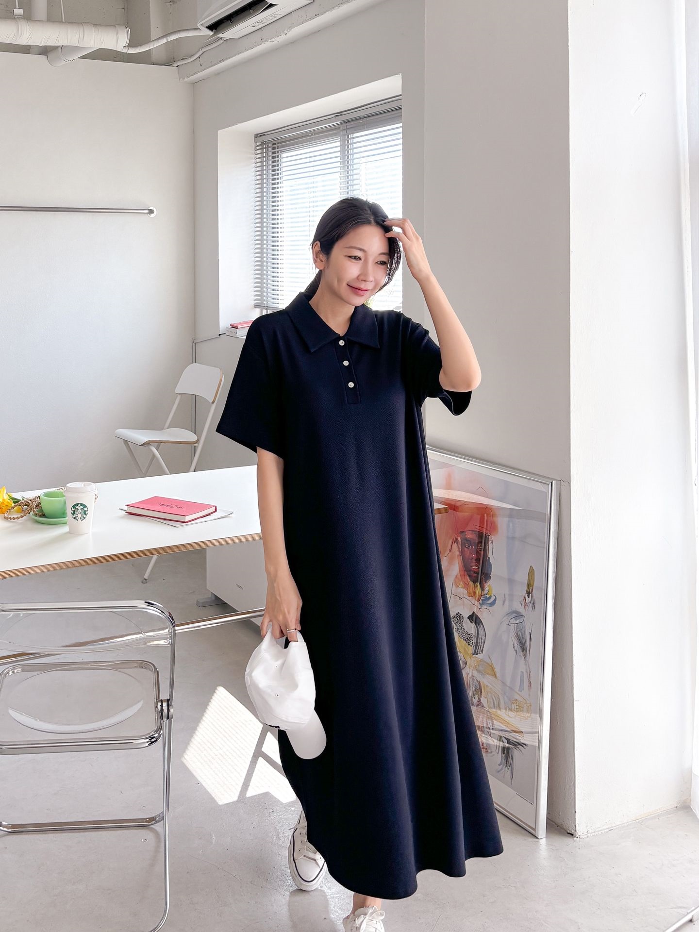 ポロカラーリンクル半袖ロングワンピース | 詳細画像19