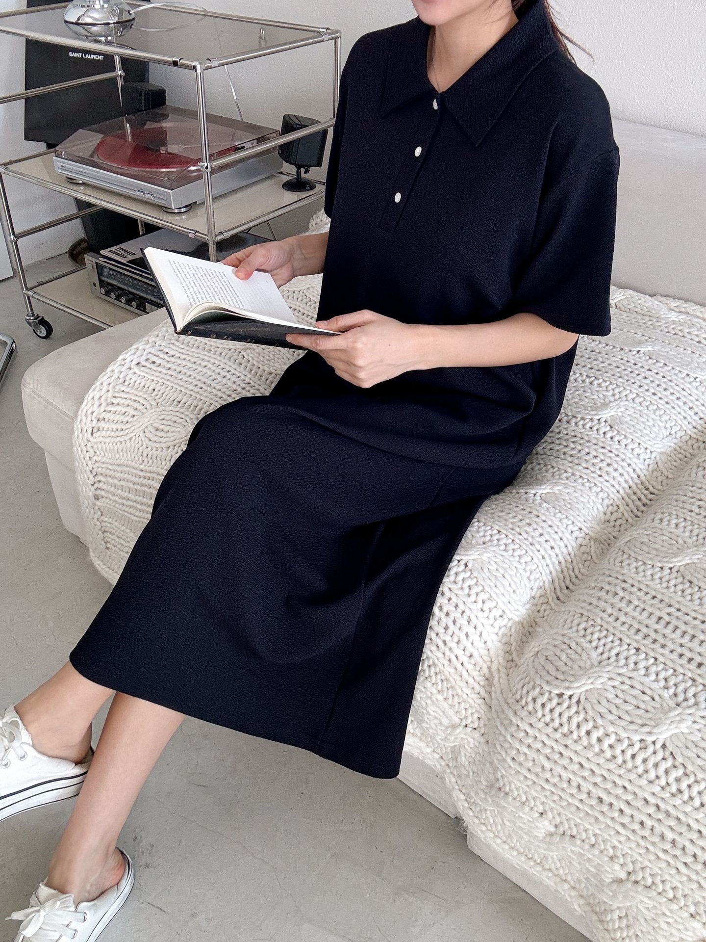 ポロカラーリンクル半袖ロングワンピース | 詳細画像20