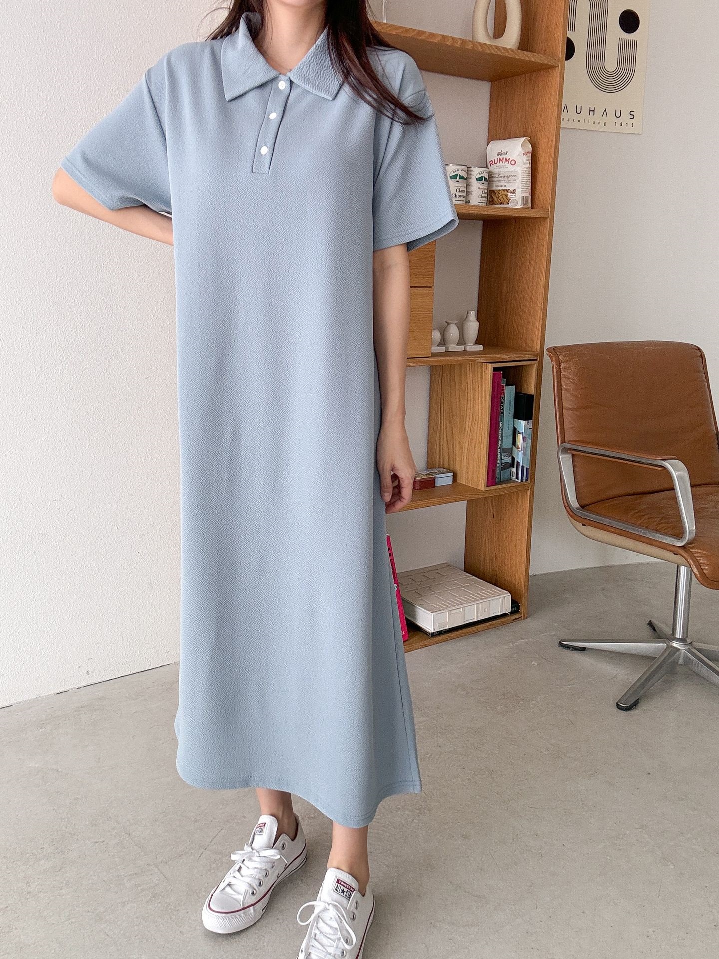 ポロカラーリンクル半袖ロングワンピース | 詳細画像22