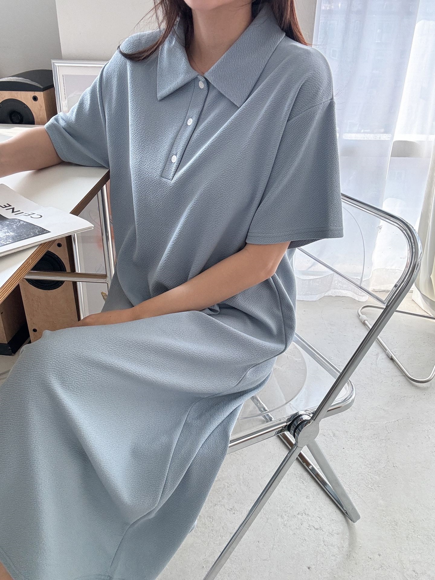 ポロカラーリンクル半袖ロングワンピース | 詳細画像26