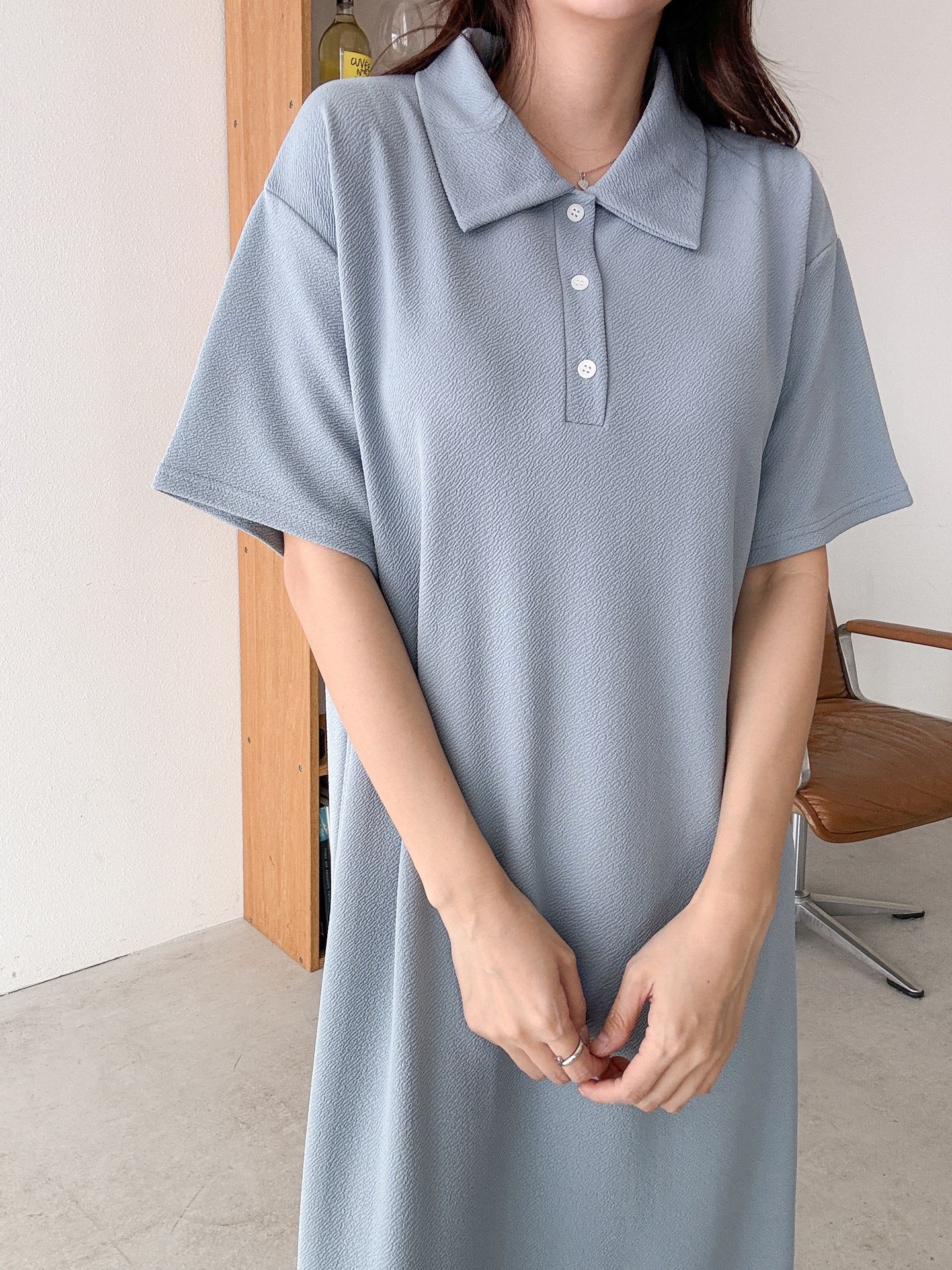 ポロカラーリンクル半袖ロングワンピース | 詳細画像27