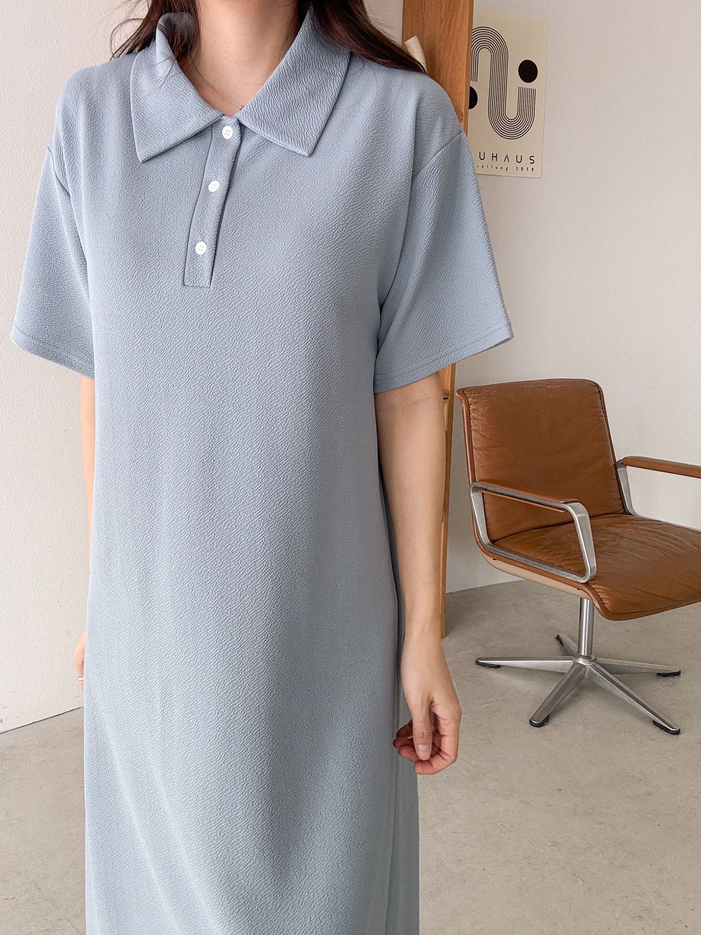 ポロカラーリンクル半袖ロングワンピース | 詳細画像31