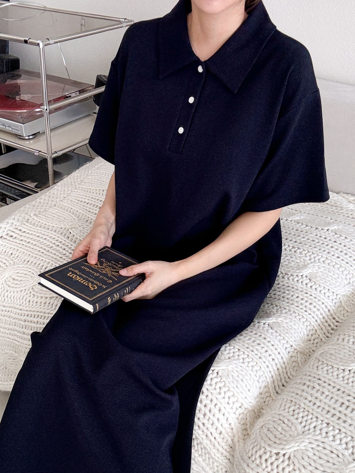 ポロカラーリンクル半袖ロングワンピース | 詳細画像34