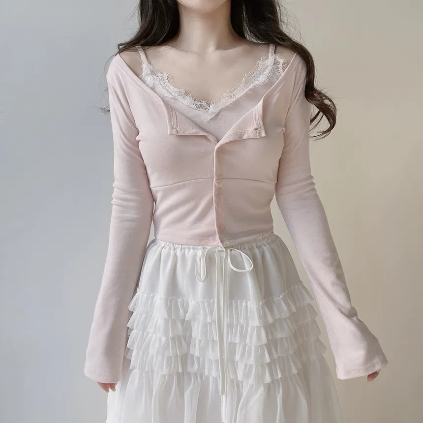 コットンドローストリングフリルティアードウエストゴムAラインスカート | mirangmirang | 詳細画像5