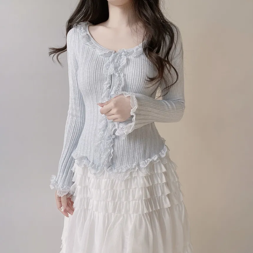 コットンドローストリングフリルティアードウエストゴムAラインスカート | mirangmirang | 詳細画像12