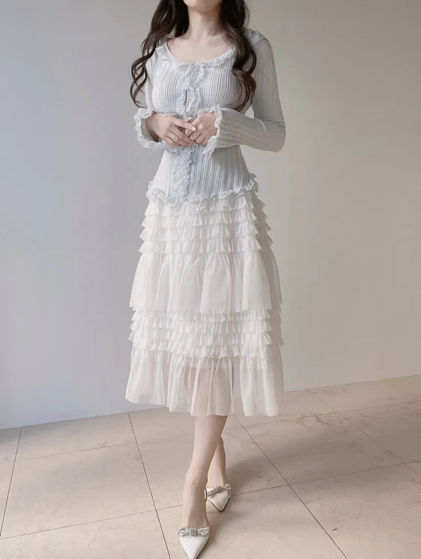 コットンドローストリングフリルティアードウエストゴムAラインスカート | mirangmirang | 詳細画像14