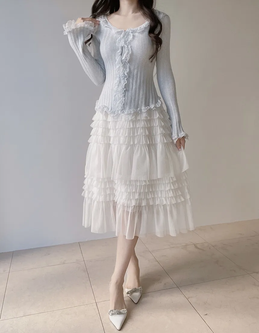 コットンドローストリングフリルティアードウエストゴムAラインスカート | mirangmirang | 詳細画像15