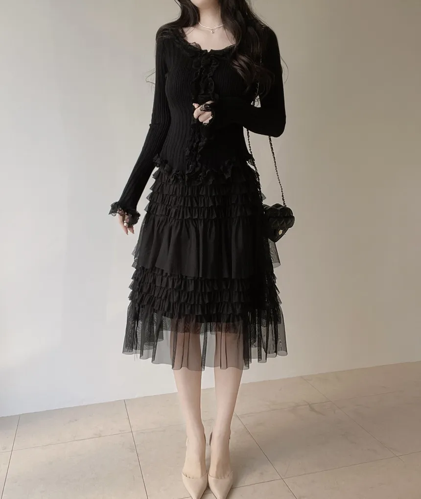 コットンドローストリングフリルティアードウエストゴムAラインスカート | mirangmirang | 詳細画像16