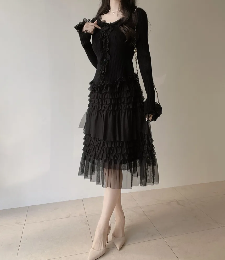 コットンドローストリングフリルティアードウエストゴムAラインスカート | mirangmirang | 詳細画像18