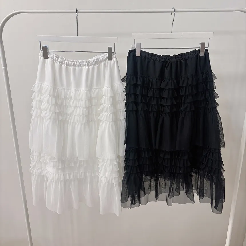 コットンドローストリングフリルティアードウエストゴムAラインスカート | mirangmirang | 詳細画像27