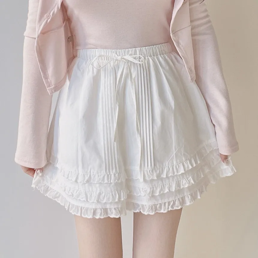 コットンウエストゴムドローストリングミニフリルスカート | mirangmirang | 詳細画像2