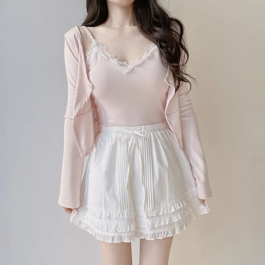 コットンウエストゴムドローストリングミニフリルスカート | mirangmirang | 詳細画像3