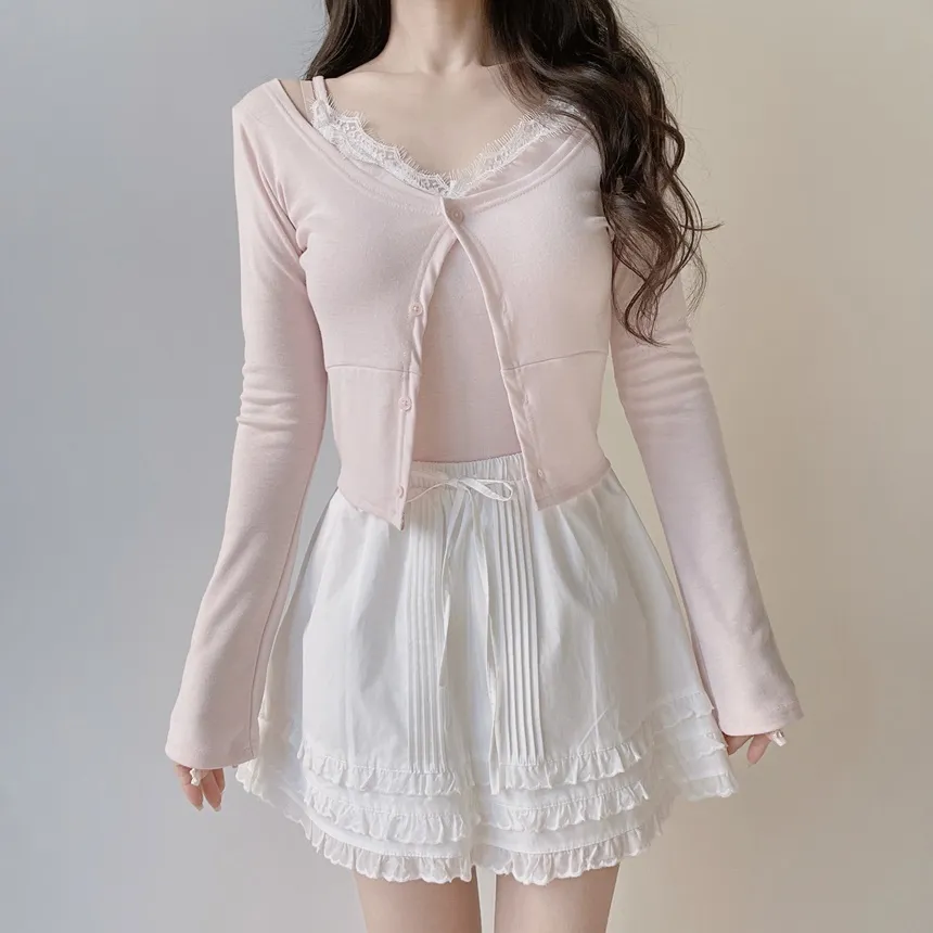 コットンウエストゴムドローストリングミニフリルスカート | mirangmirang | 詳細画像4