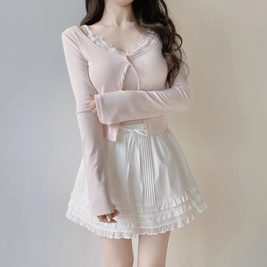 コットンウエストゴムドローストリングミニフリルスカート | mirangmirang | 詳細画像5