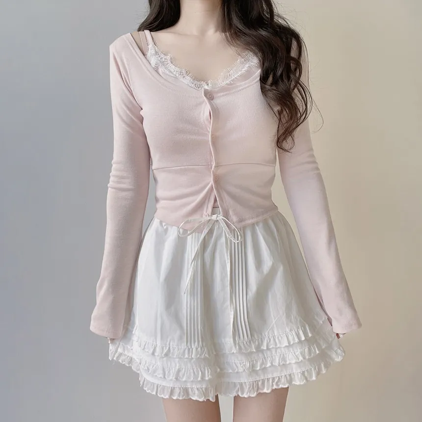 コットンウエストゴムドローストリングミニフリルスカート | mirangmirang | 詳細画像6