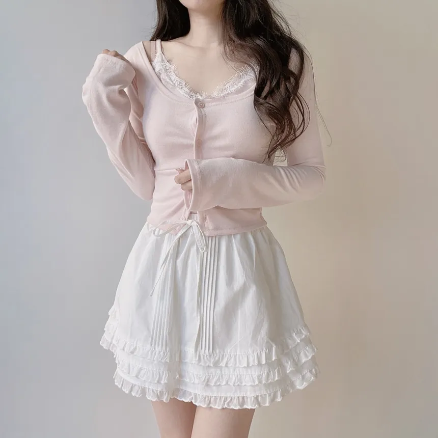 コットンウエストゴムドローストリングミニフリルスカート | mirangmirang | 詳細画像7