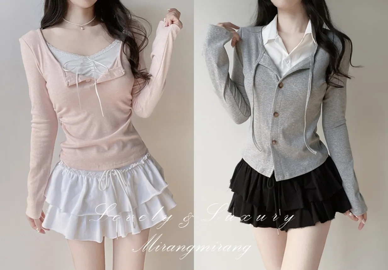 コットンティアードミニフリルドローストリングスカート | mirangmirang | 詳細画像1