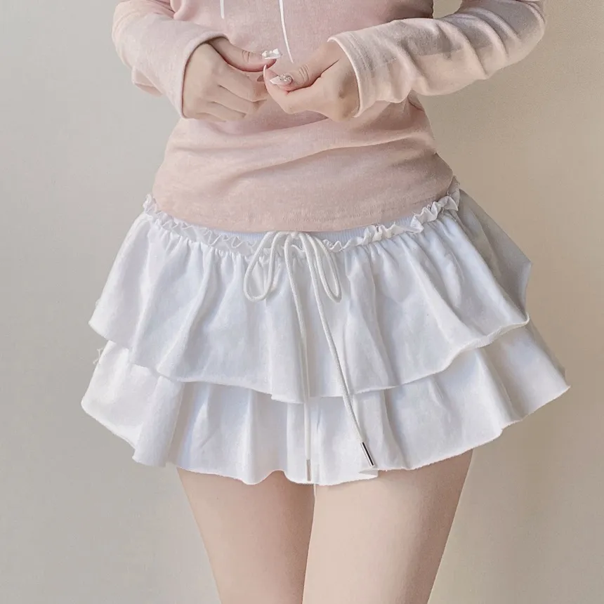 コットンティアードミニフリルドローストリングスカート | mirangmirang | 詳細画像2