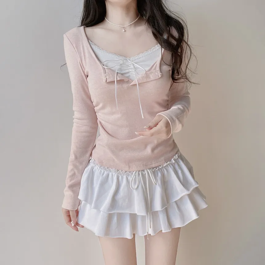 コットンティアードミニフリルドローストリングスカート | mirangmirang | 詳細画像4