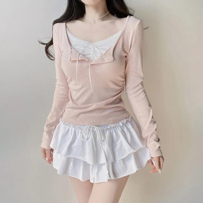 コットンティアードミニフリルドローストリングスカート | mirangmirang | 詳細画像9