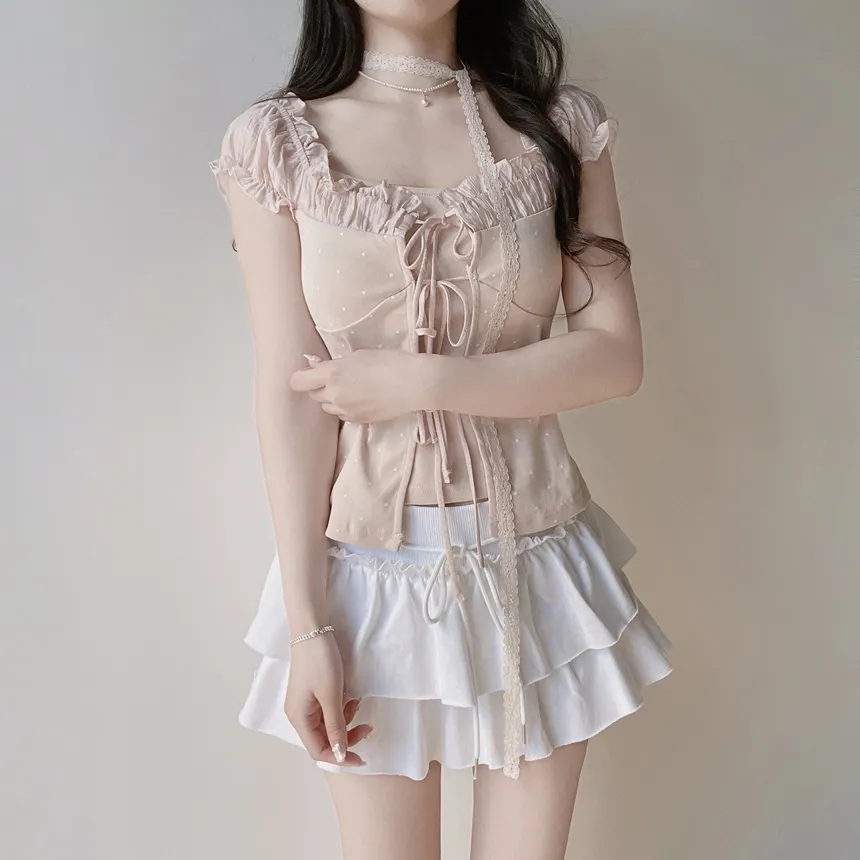 コットンティアードミニフリルドローストリングスカート | mirangmirang | 詳細画像11