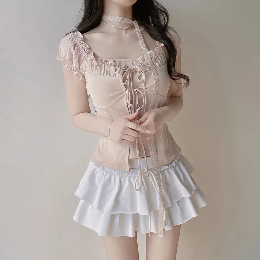 コットンティアードミニフリルドローストリングスカート | mirangmirang | 詳細画像12