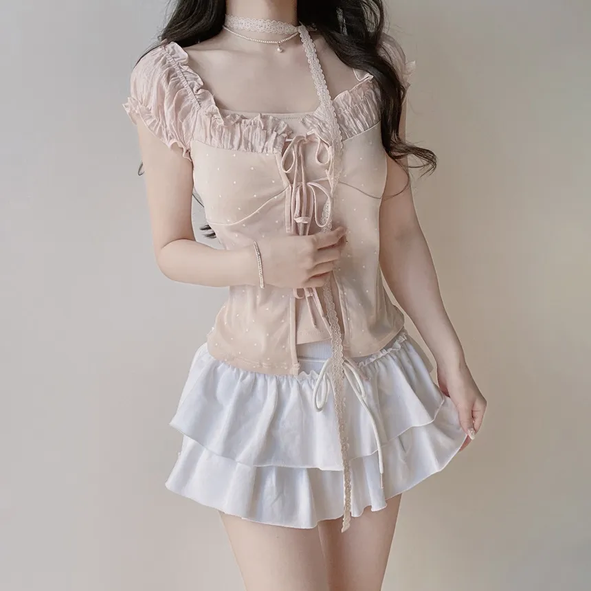 コットンティアードミニフリルドローストリングスカート | mirangmirang | 詳細画像15