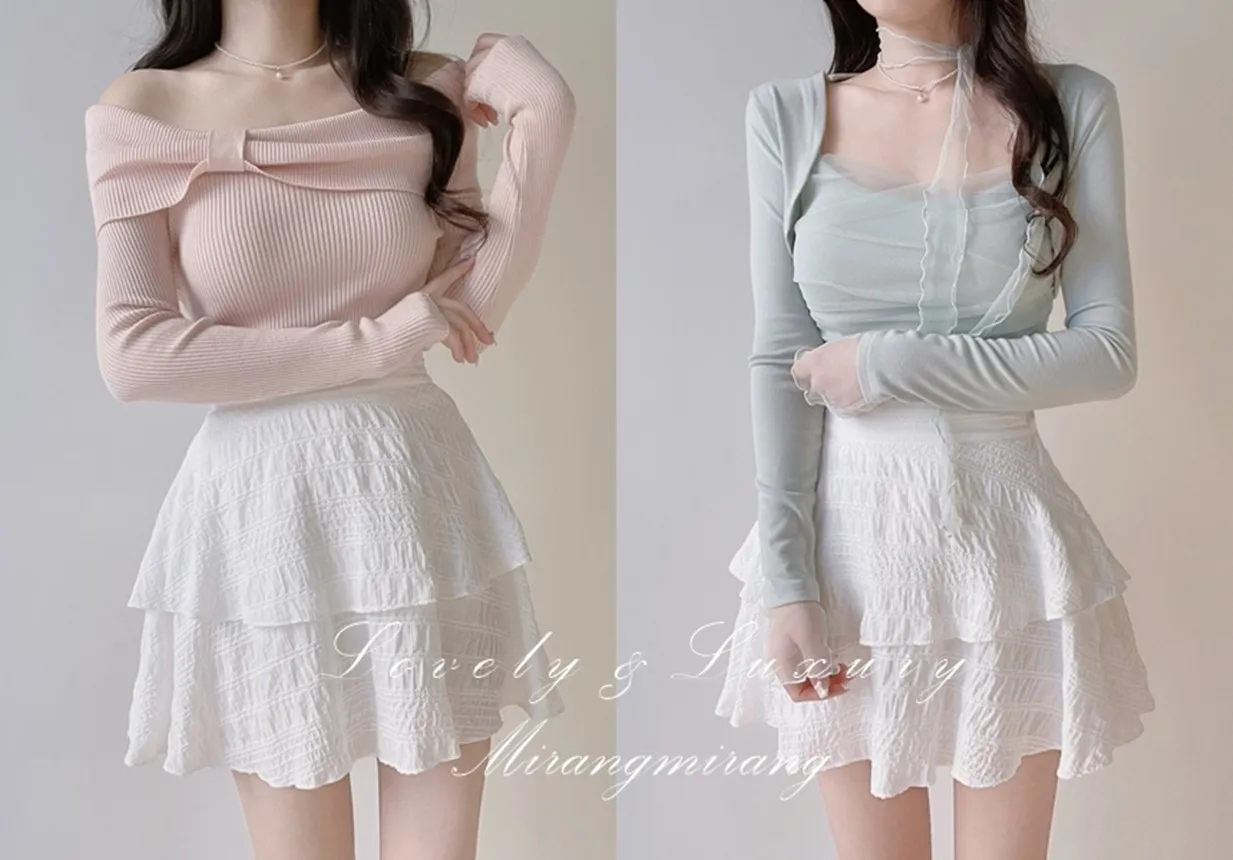 ミニティアードフレアバックゴムスカート | mirangmirang | 詳細画像1