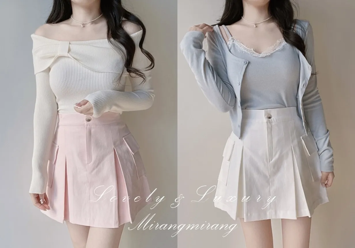 ボックスプリーツバックゴムカーゴAラインミニフェイクポケットスカート | mirangmirang | 詳細画像1