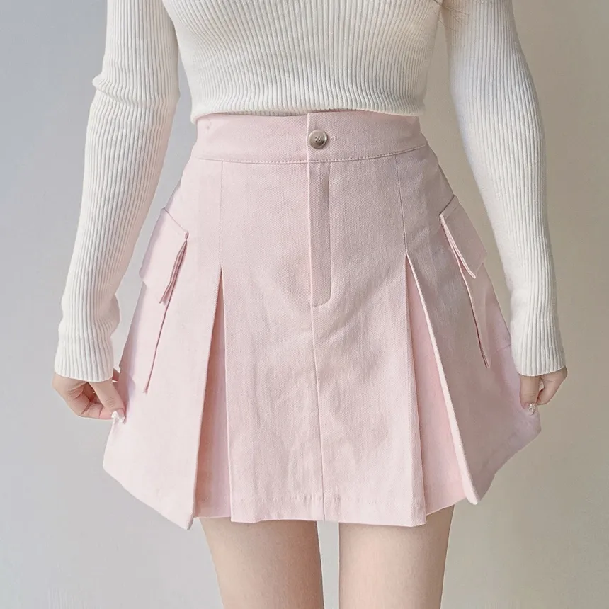 ボックスプリーツバックゴムカーゴAラインミニフェイクポケットスカート | mirangmirang | 詳細画像2