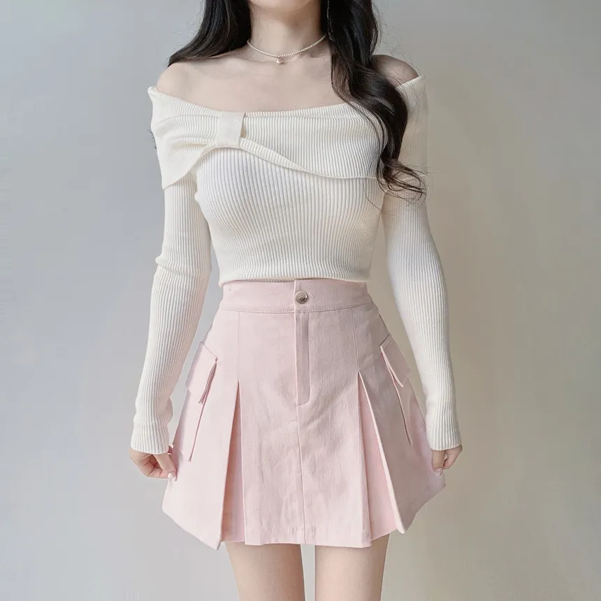 ボックスプリーツバックゴムカーゴAラインミニフェイクポケットスカート | mirangmirang | 詳細画像5