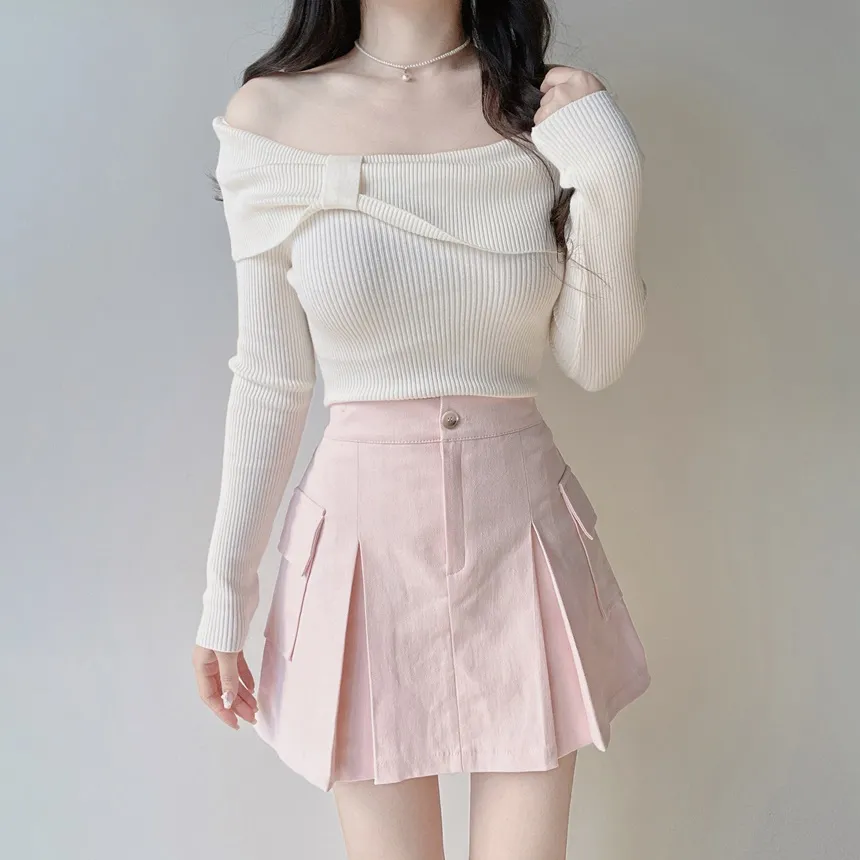 ボックスプリーツバックゴムカーゴAラインミニフェイクポケットスカート | mirangmirang | 詳細画像6