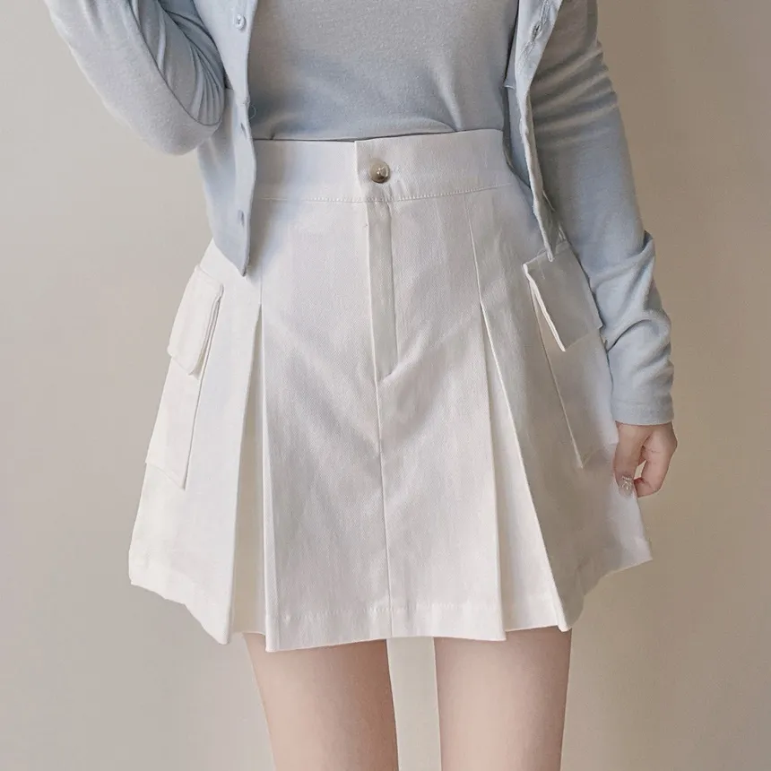 ボックスプリーツバックゴムカーゴAラインミニフェイクポケットスカート | mirangmirang | 詳細画像9