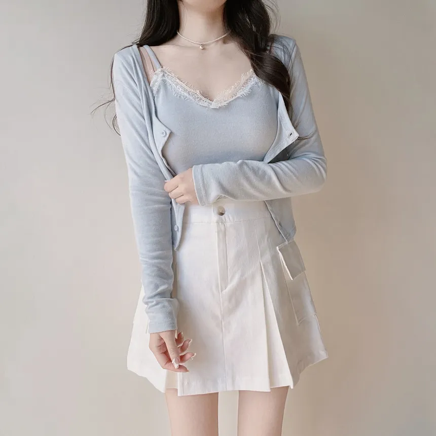 ボックスプリーツバックゴムカーゴAラインミニフェイクポケットスカート | mirangmirang | 詳細画像12