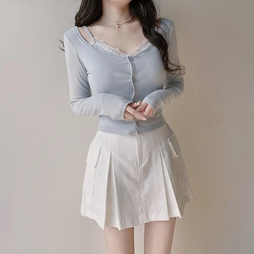 ボックスプリーツバックゴムカーゴAラインミニフェイクポケットスカート | mirangmirang | 詳細画像14