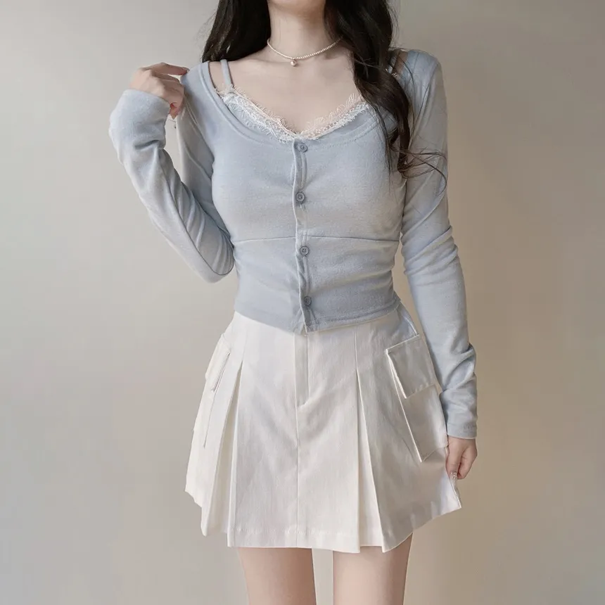 ボックスプリーツバックゴムカーゴAラインミニフェイクポケットスカート | mirangmirang | 詳細画像16