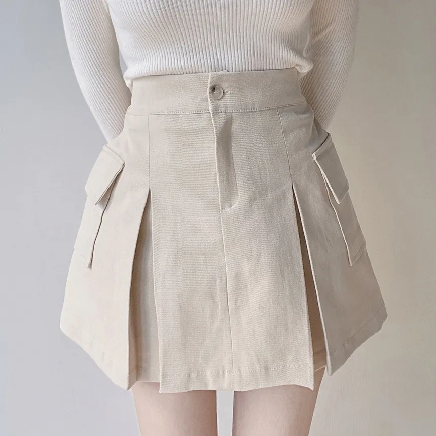 ボックスプリーツバックゴムカーゴAラインミニフェイクポケットスカート | mirangmirang | 詳細画像17