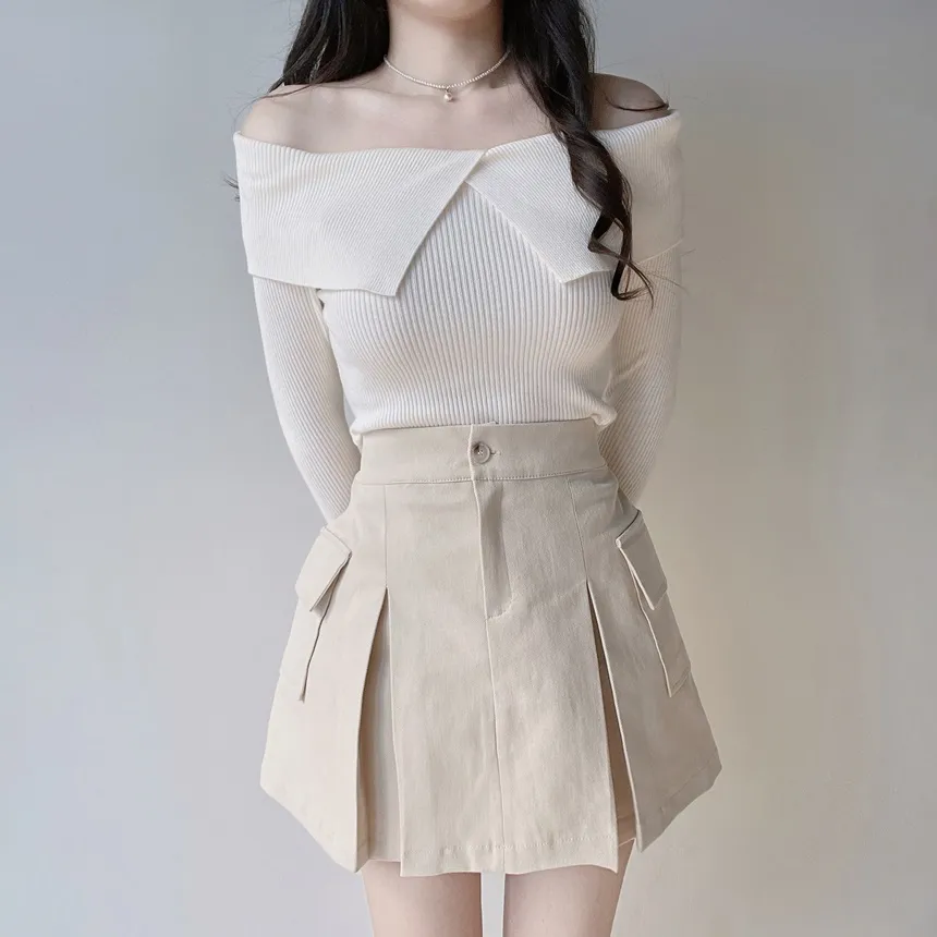 ボックスプリーツバックゴムカーゴAラインミニフェイクポケットスカート | mirangmirang | 詳細画像18