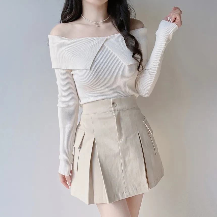 ボックスプリーツバックゴムカーゴAラインミニフェイクポケットスカート | mirangmirang | 詳細画像19