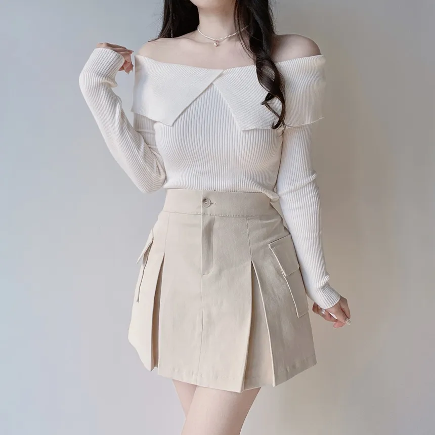 ボックスプリーツバックゴムカーゴAラインミニフェイクポケットスカート | mirangmirang | 詳細画像21