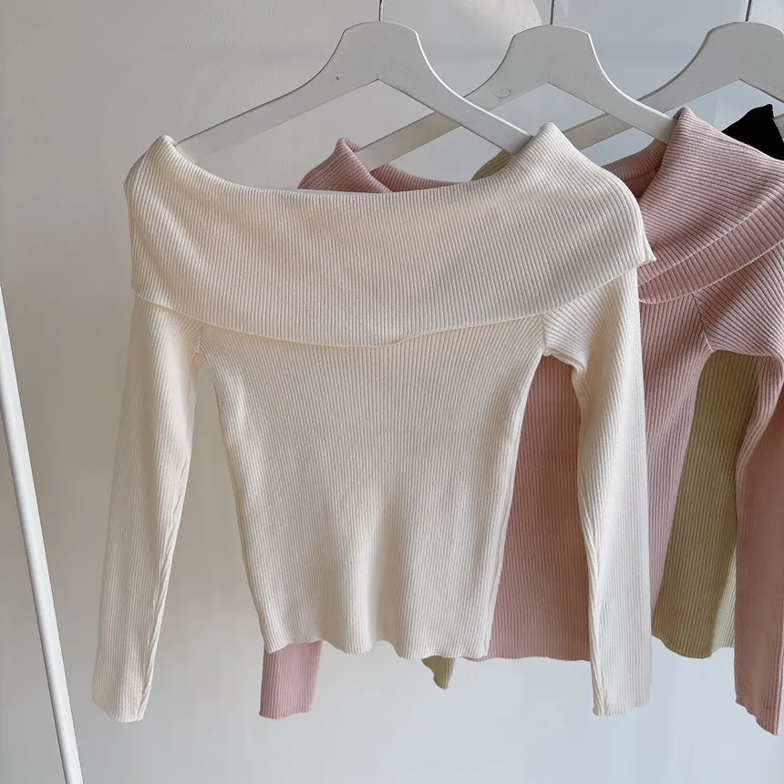 リブオフショルダーリボン長袖スリムニット | mirangmirang | 詳細画像36
