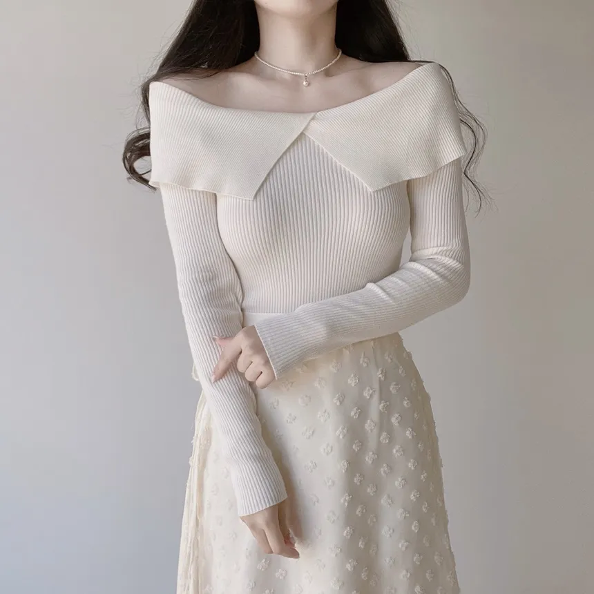 リブオフショルダースリム長袖ニット | mirangmirang | 詳細画像3