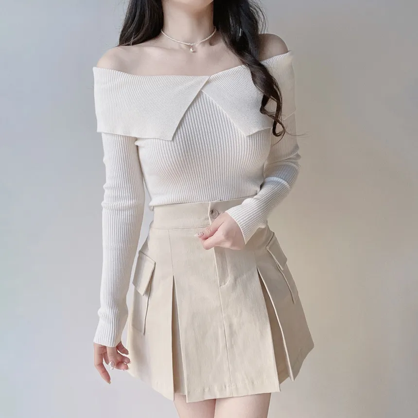 リブオフショルダースリム長袖ニット | mirangmirang | 詳細画像11