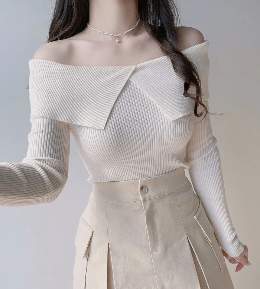 リブオフショルダースリム長袖ニット | mirangmirang | 詳細画像12