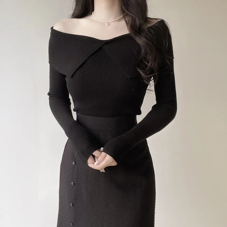 リブオフショルダースリム長袖ニット | mirangmirang | 詳細画像13