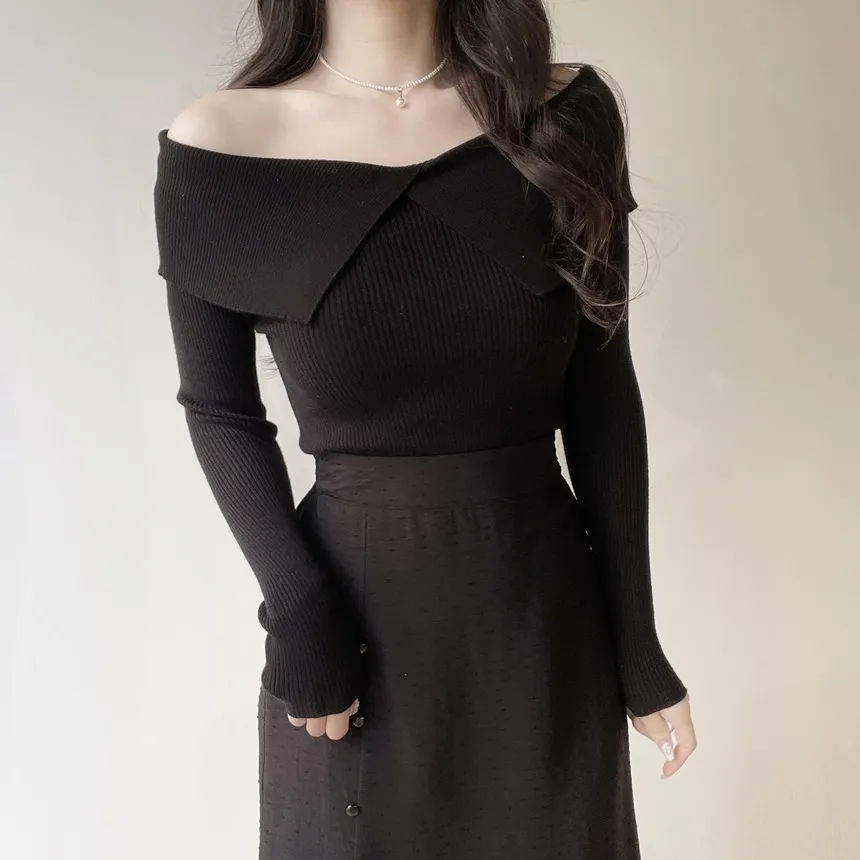 リブオフショルダースリム長袖ニット | mirangmirang | 詳細画像14