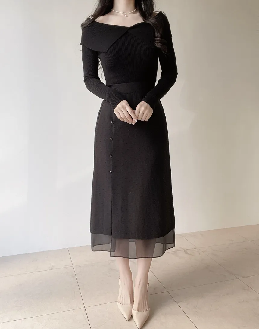 リブオフショルダースリム長袖ニット | mirangmirang | 詳細画像17