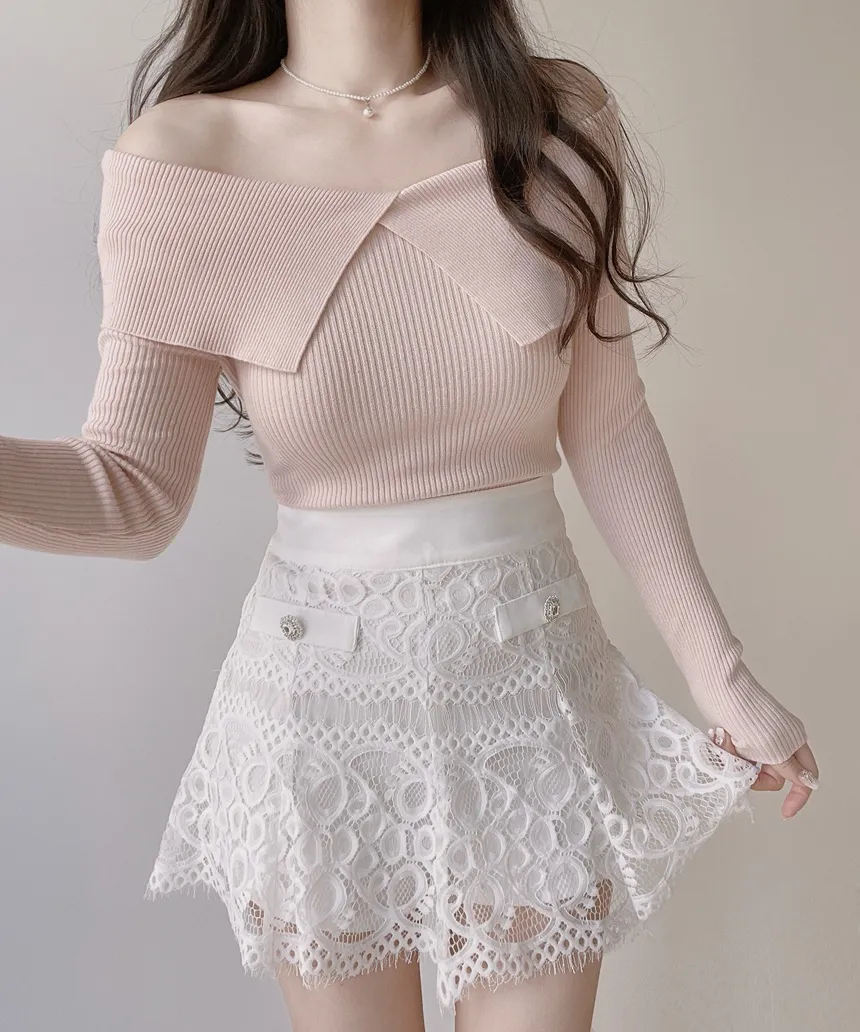 リブオフショルダースリム長袖ニット | mirangmirang | 詳細画像21