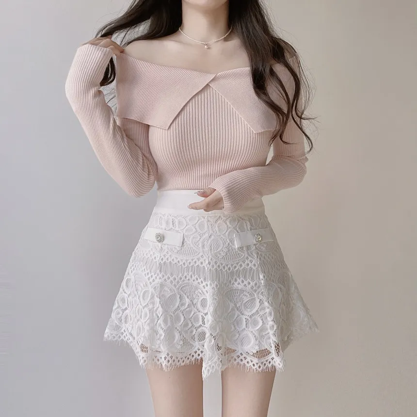 リブオフショルダースリム長袖ニット | mirangmirang | 詳細画像23