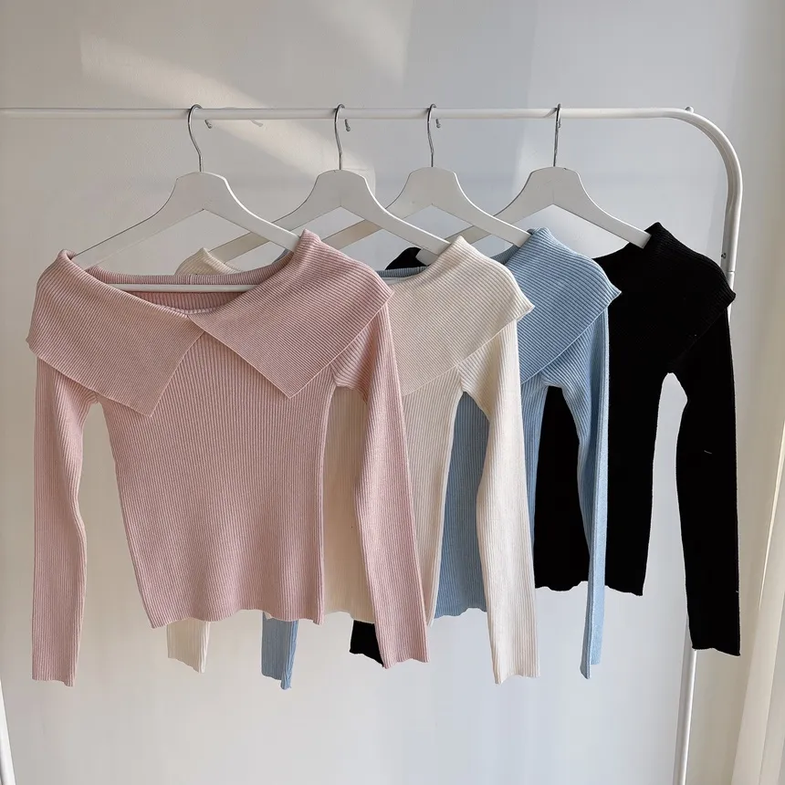 リブオフショルダースリム長袖ニット | mirangmirang | 詳細画像24